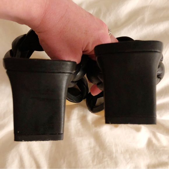 H&M Square Toe Braided Slip On Kitten Heel Mules Black - Picture 10 of 16